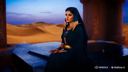 Egyptian Jinn Queen Enchants in Majestic Desert Palace – AI Generated Video | Hailuo AI