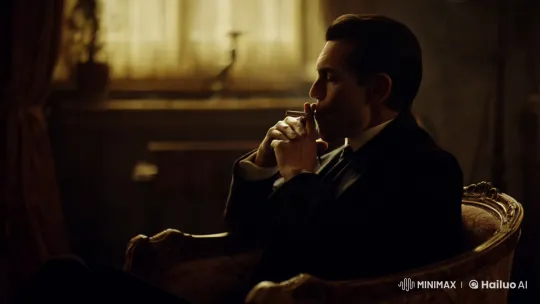 Contemplative Man in Vintage Armchair: A Study in Mood and Lighting – AI Generated Video | Hailuo AI