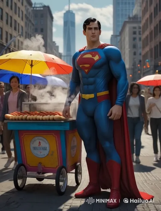 Superman Serves Hot Dogs in Bustling City – AI Generated Video | Hailuo AI