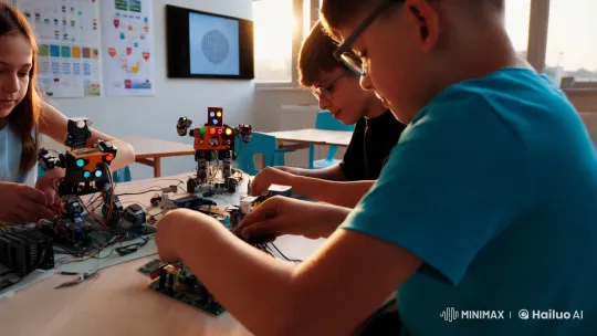 Robotic Education: Young Makers in a Creative Classroom – AI Generated Video | Hailuo AI