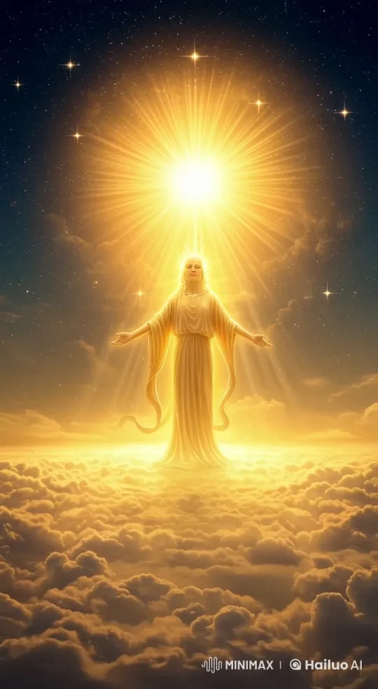 Radiant Figure in Celestial Realm with Golden Light and Stars – AI Generated Video | Hailuo AI