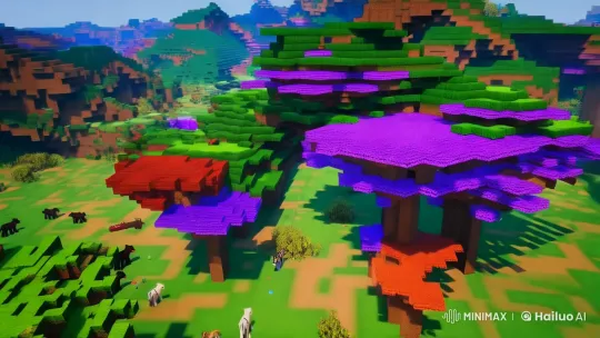 Vibrant Minecraft World Showcased in Slow-Motion Cinematic Clip – AI Generated Video | Hailuo AI