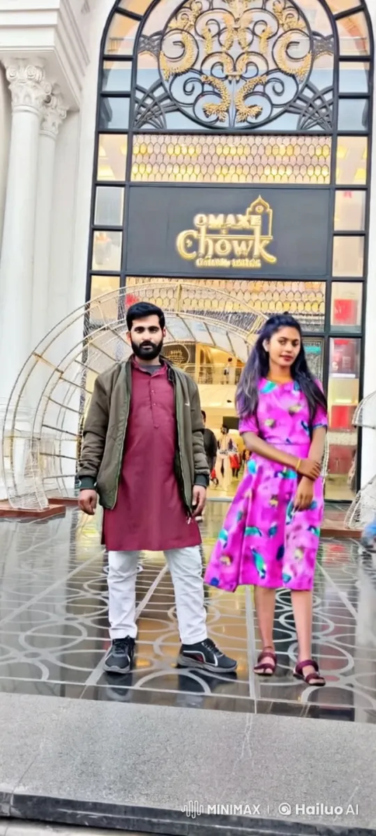 Couple's Romantic Kiss at Omaxe Chowk Entrance – AI Generated Video | Hailuo AI