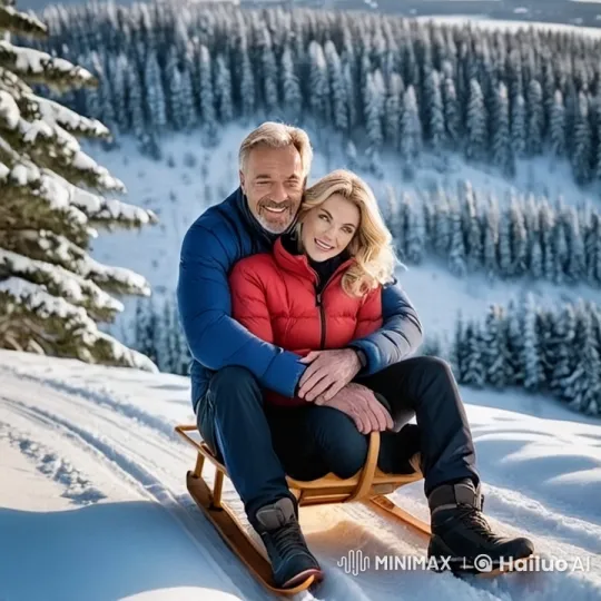 Couples' Romantic Kiss in Snowy Forest Setting – AI Generated Video | Hailuo AI