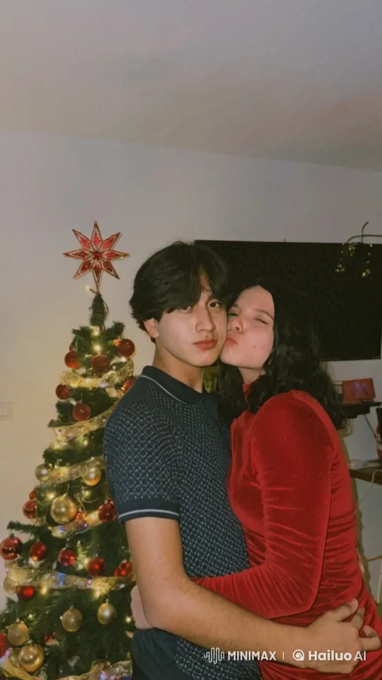 Couple Embraces by Festive Christmas Tree with Tears – AI Generated Video | Hailuo AI