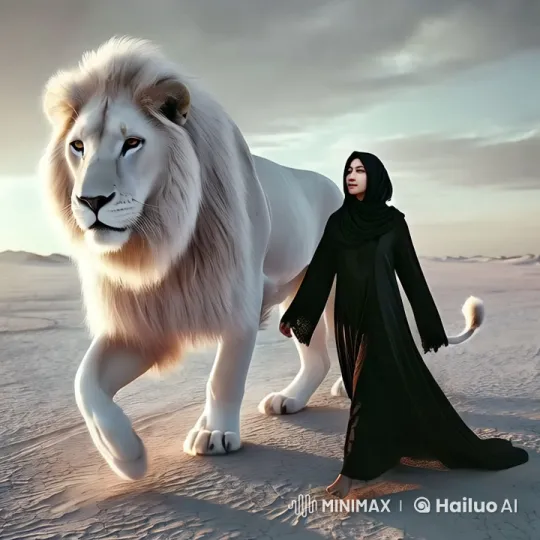 White Lion and Black Robe Walk in Harmony – AI Generated Video | Hailuo AI