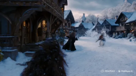 Wizard Battle in Snowy Village: Chaos and Vertigo – AI Generated Video | Hailuo AI