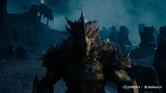 Monstrous Figure Dominates Dark, Aesthetic Landscape – AI Generated Video | Hailuo AI
