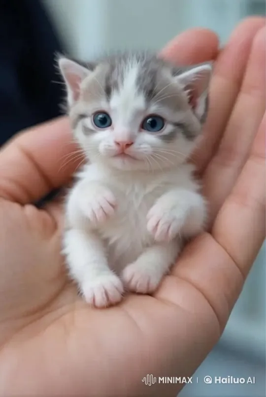 Tiny Kitten Joyfully Plays on Palm – AI Generated Video | Hailuo AI