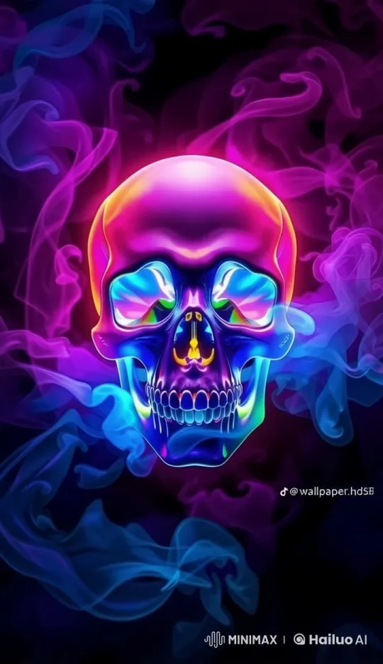 Vibrant Skull with Swirling Neon Smoke in Hypnotic Visual – AI Generated Video | Hailuo AI