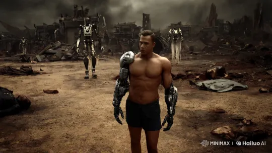 Cyborg Protagonist in Apocalyptic Landscape – AI Generated Video | Hailuo AI