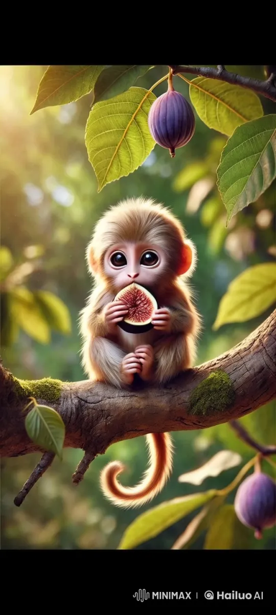 Cute Monkey Enjoying Figs in Lush Forest – AI Generated Video | Hailuo AI