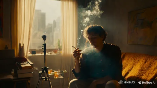 Contemplative Figure in an Artistic, Smoky Room – AI Generated Video | Hailuo AI