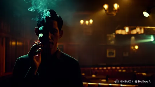 Contemplative Figure in a Smoky Bar Slow Motion Scene – AI Generated Video | Hailuo AI