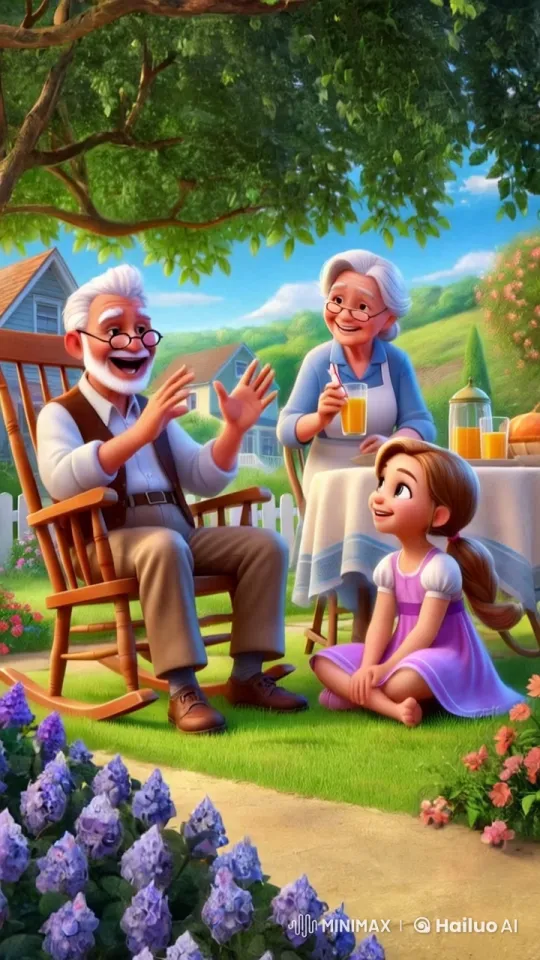 Family Storytelling in a Sunlit Garden – AI Generated Video | Hailuo AI