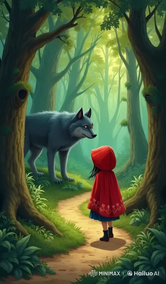 Little Red Riding Hood Overpowers Big Bad Wolf in Live2D Forest – AI Generated Video | Hailuo AI