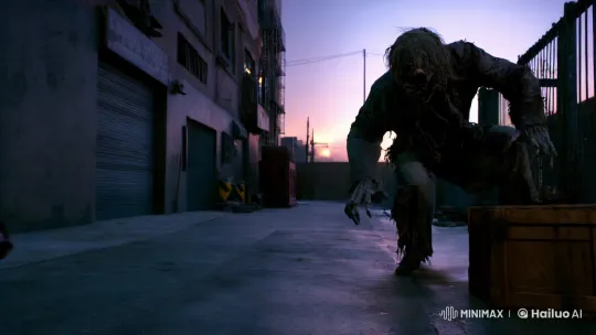 Zombie Chase: Cat Escapes Over Twilight Alley – AI Generated Video | Hailuo AI