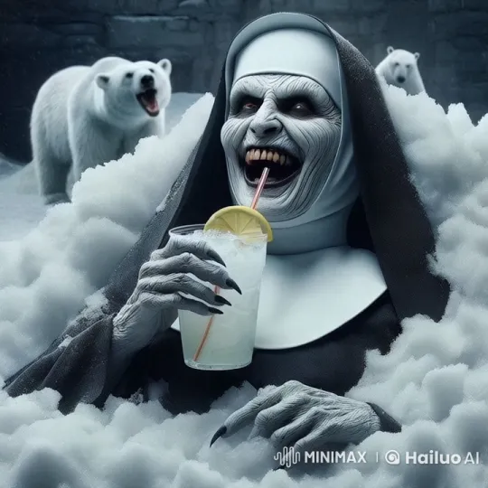Nun Laughs with Polar Bears in Winter Wonderland – AI Generated Video | Hailuo AI