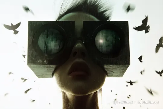 Surreal, Static Person with Birds in Flight Background – AI Generated Video | Hailuo AI