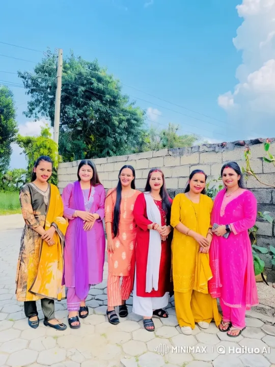 Traditional Attired Women Playfully Interact in Joyful Outdoor Setting – AI Generated Video | Hailuo AI