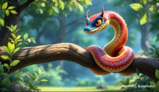 Colorful Snake's Cunning Performance in Live2D Animation – AI Generated Video | Hailuo AI