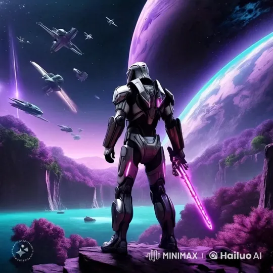 Armored Warrior Prepares for Epic Space Battle – AI Generated Video | Hailuo AI