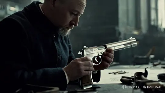 Soviet Designer Crafts TT-33 Pistol in Monochrome Workshop – AI Generated Video | Hailuo AI