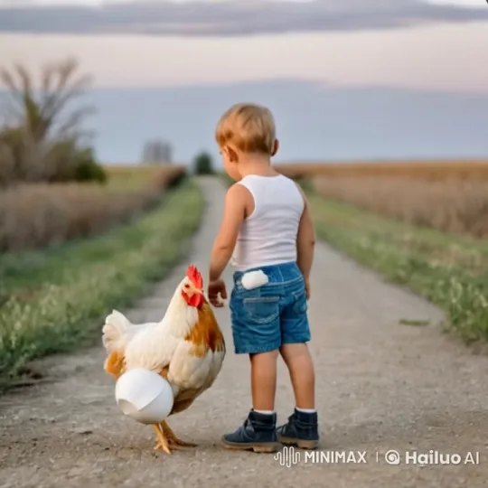 Child and Chicken Engage in Impromptu Kungfu Duel – AI Generated Video | Hailuo AI