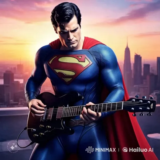 Superman Rocks Out with Electric Guitar at Sunset – AI Generated Video | Hailuo AI