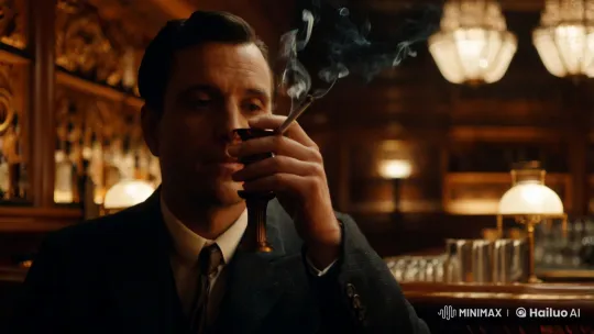 Enigmatic Man Reflects in Dimly Lit Bar – AI Generated Video | Hailuo AI