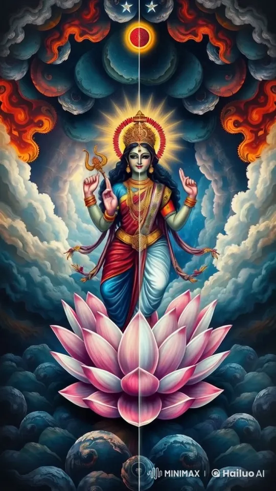 Divine Goddess Standing on a Lotus with Golden Coins Falling – AI Generated Video | Hailuo AI