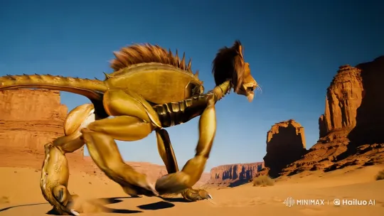 Scorpion-Lion Chimera in Desert Landscape – AI Generated Video | Hailuo AI