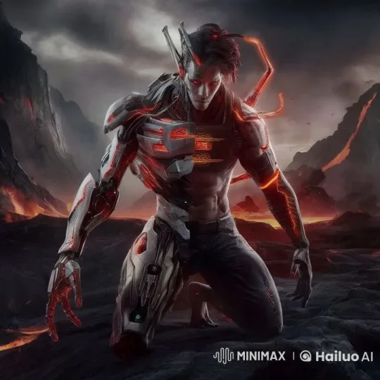 Cybernetic Warrior in Post-Apocalyptic Lava Land – AI Generated Video | Hailuo AI