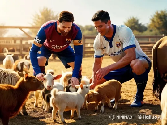 Men in Football Jerseys Bond with Farm Animals – AI Generated Video | Hailuo AI