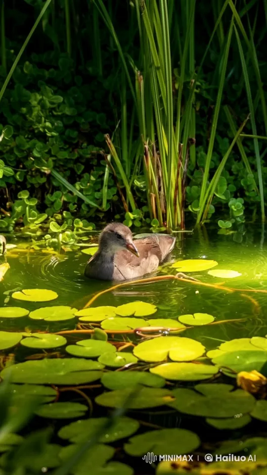 Peaceful Pond: Bird Swimming in Serene Live2D Scene – AI Generated Video | Hailuo AI