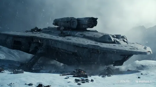 Post-Apocalyptic Wreckage: Exploding Spaceship on Snowy Mountain – AI Generated Video | Hailuo AI