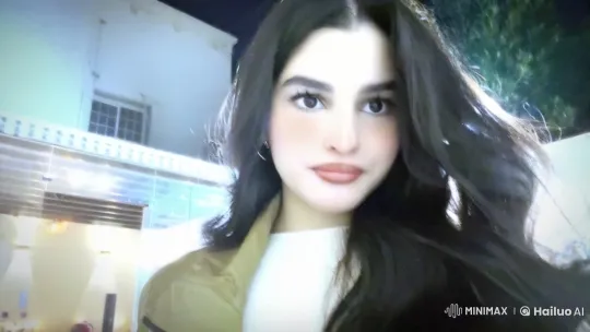 Young Woman in Night's Gentle Breeze Outside Modern Building – AI Generated Video | Hailuo AI