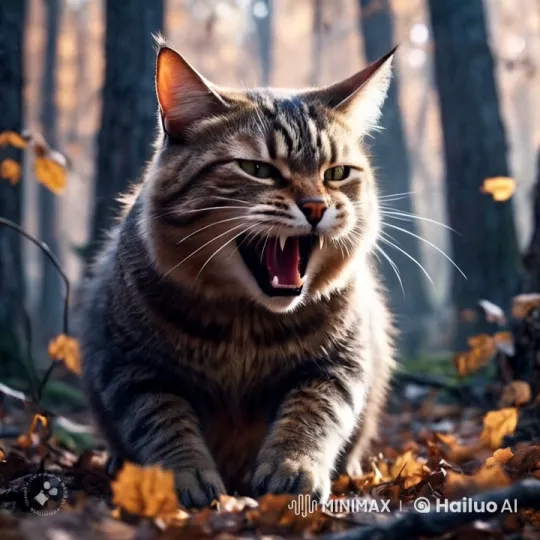 Tabby Cat in Autumn Forest Amidst Falling Leaves – AI Generated Video | Hailuo AI