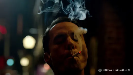 Introspective Man Smokes in Moody Setting – AI Generated Video | Hailuo AI