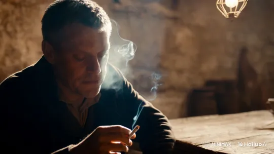 Contemplative Man in Dimly Lit Room with Slow-Motion Smoke – AI Generated Video | Hailuo AI