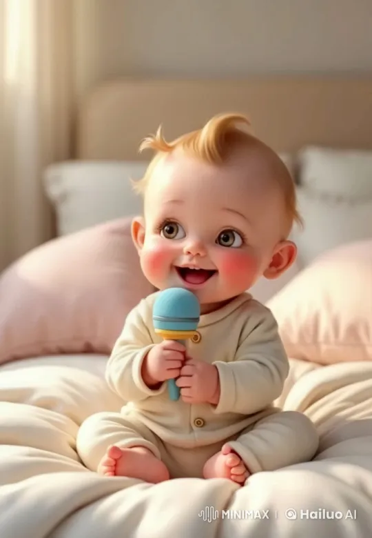 Baby Joyfully Plays with Rattle in Cozy Nursery – AI Generated Video | Hailuo AI