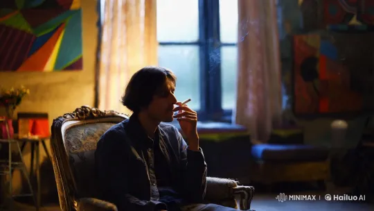 Contemplative Figure in Artistic Moonlit Room – AI Generated Video | Hailuo AI