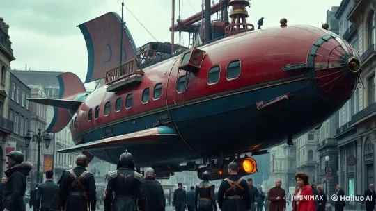 Steampunk Airship Preps for Takeoff in Bustling City – AI Generated Video | Hailuo AI