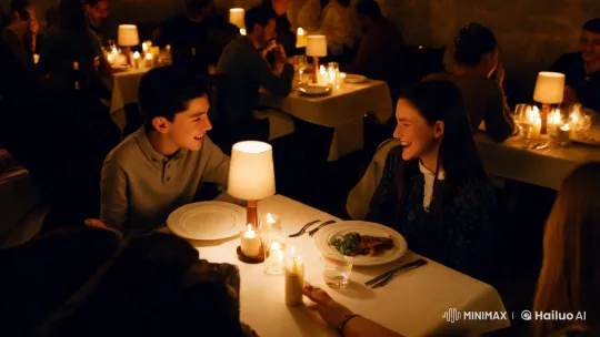 Romantic Candlelit Dinner with Anticipatory Glances – AI Generated Video | Hailuo AI