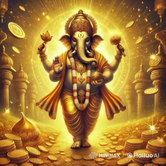 Divine Ganesha Amidst Golden Radiance and Gliding Coins – AI Generated Video | Hailuo AI