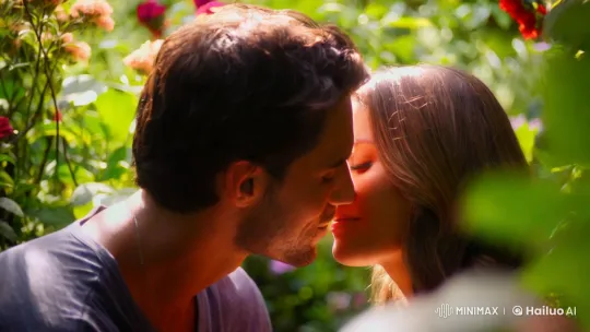 Romantic Kiss in a Lush Garden with Soft Focus – AI Generated Video | Hailuo AI
