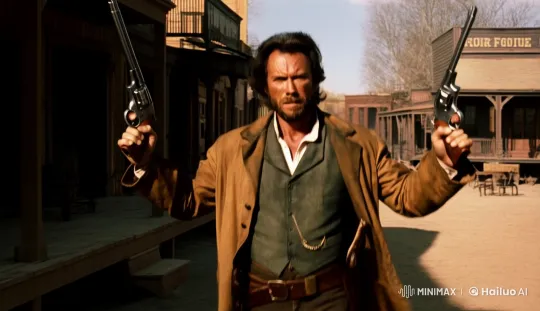 Clint Eastwood: Legendary Walk in Dusty Old West Town – AI Generated Video | Hailuo AI