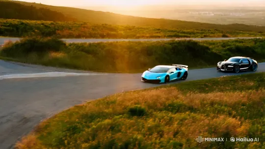 Sleek Supercars Race Through Lush Landscapes – AI Generated Video | Hailuo AI