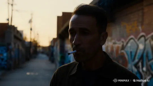 Contemplative Man Smokes in Dusky Urban Alley – AI Generated Video | Hailuo AI