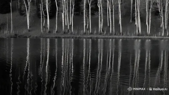 Tranquil Black-and-White Lake Reflection – AI Generated Video | Hailuo AI